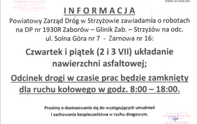 Zdjęcie do Utrudnienia na DP nr 1930R Zabor&oacute;w- Strzyż&oacute;w